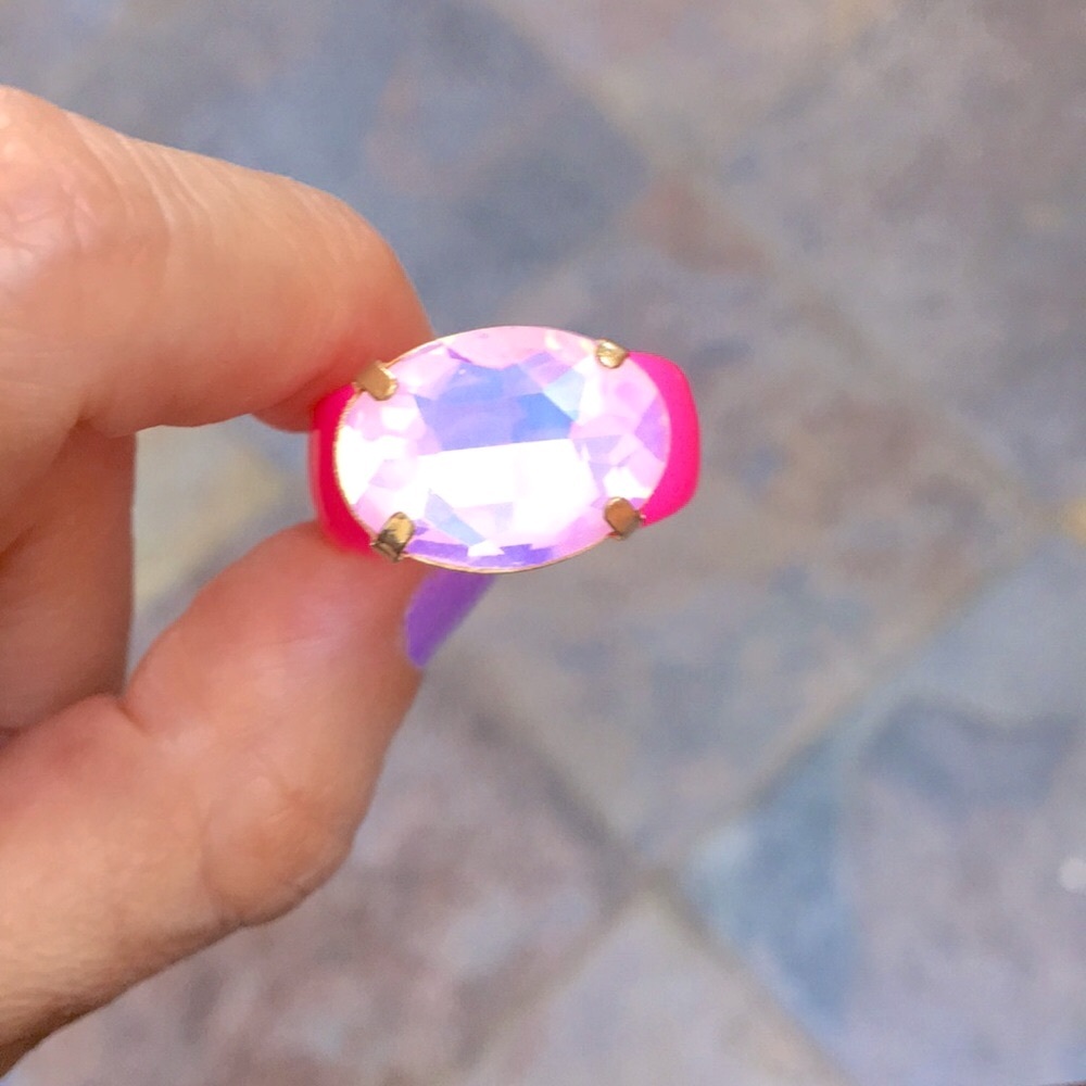 Lilac Pink Opal Oval Aurora Borealis Crystal + Hot Pink Ring - Picture 10 of 16